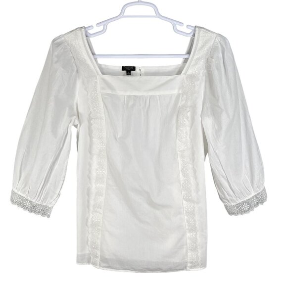 NWT Talbots Plus X US 16W Shadow Stripe Top White Blouse Lace Trim Minimalist - Picture 3 of 16
